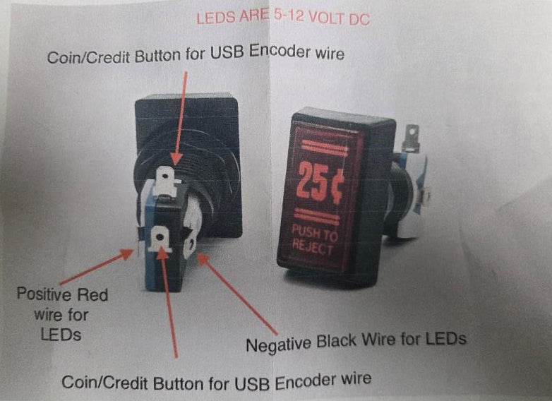 Diagram of a coin/credit button for USB Encoder wire on a white background